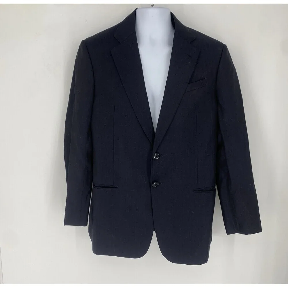 Armani Collezioni Men’s Navy Blue Suit Jacket Size 40 Italy Blazer Wool/Linen
